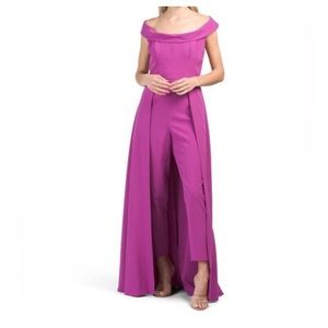 Kay Unger Anais Jumpsuit with Maxi Gown Overlay, stretch crepe, size 6